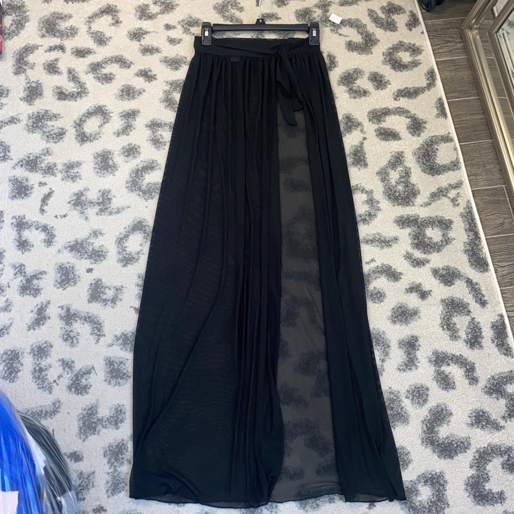 Fashionnova black tie around long skirt beach coverup